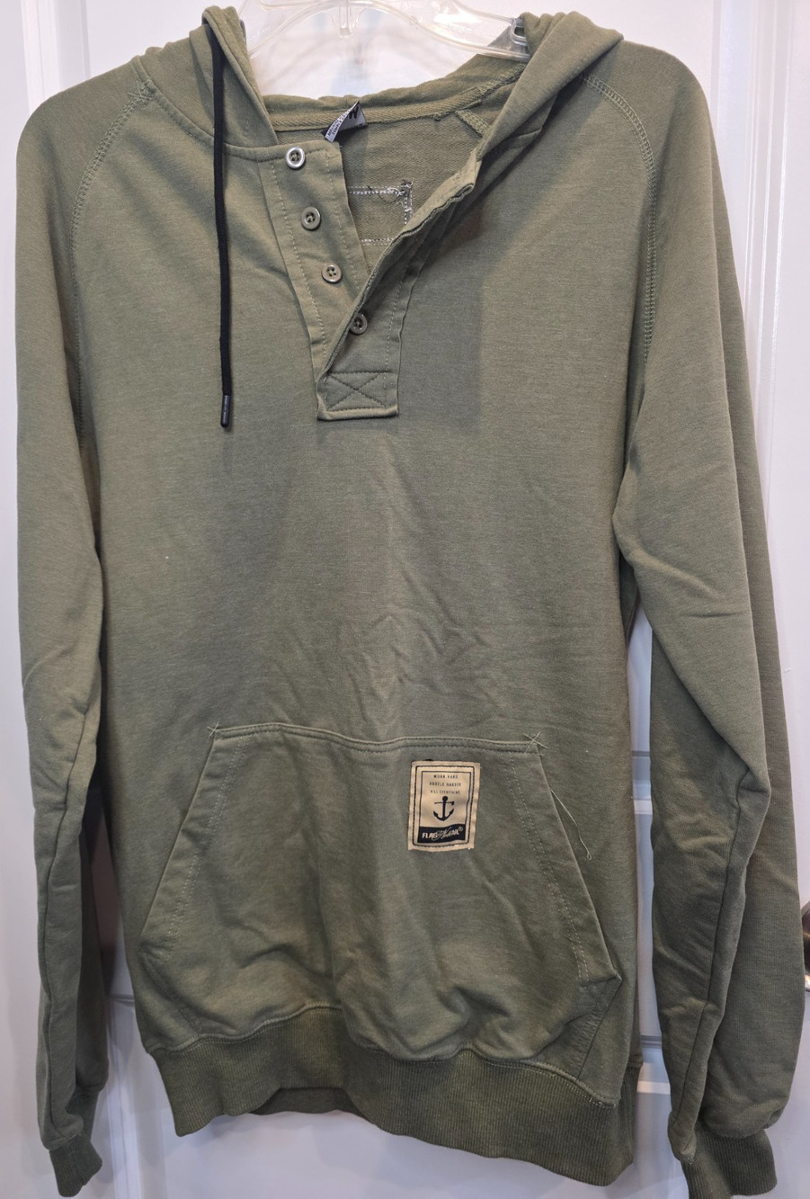 Flag Nor Fail Hoodie Pullover Long Sleeve Mens M Olive Green Knit Henley Utility